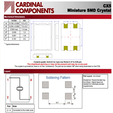 CX5Z-ARB2C5-70-7.3728D18,CX5無源晶體,Cardinal美國進口晶振